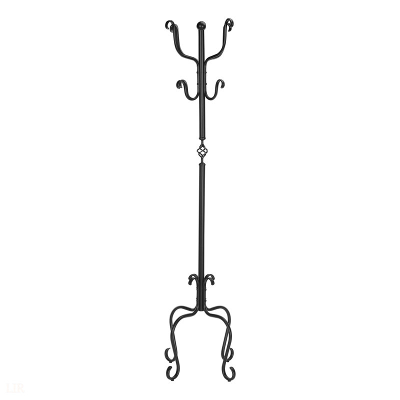 Elegant Free Standing Coat Rack With 8 Hooks, Classic Black Metal Finish For Entryway And Bedroom