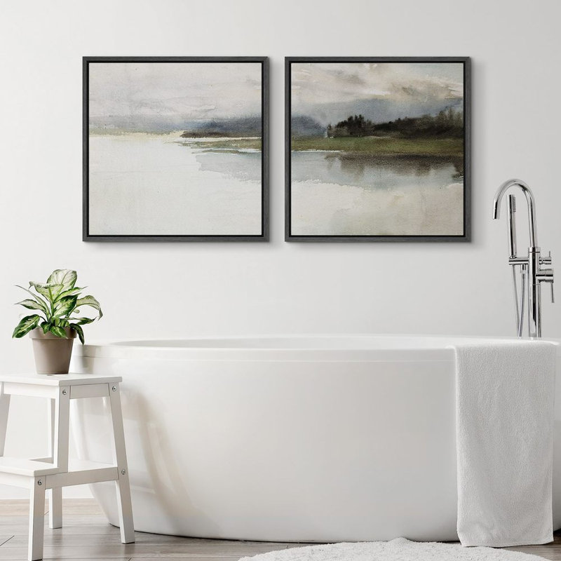 Ambiance lac brumeux apaisant, nature abstraite, paysage, illustrations, art moderne, détente minimale / calme