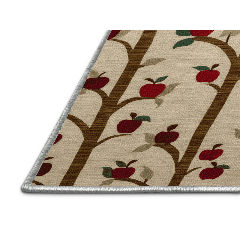 Washable Apple Trees Farm Area Rug, Square 4'