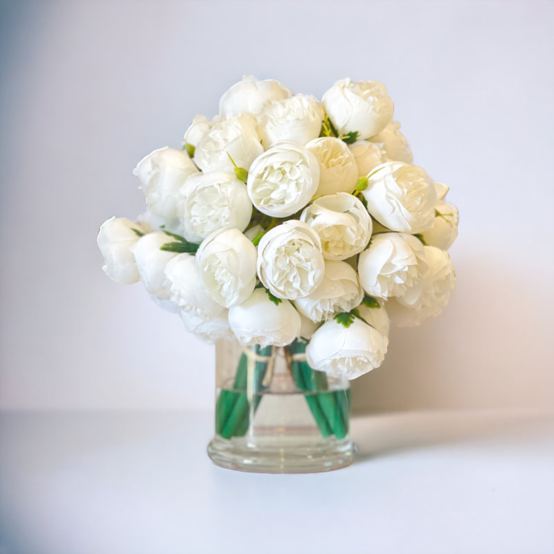 Peony Floral Arrangements in Vase, White
