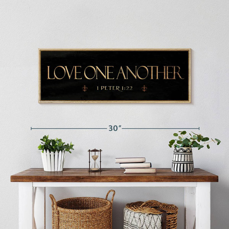 Love One Another Bible Verse, Floating Frame Natural Wood, 28" X 10"