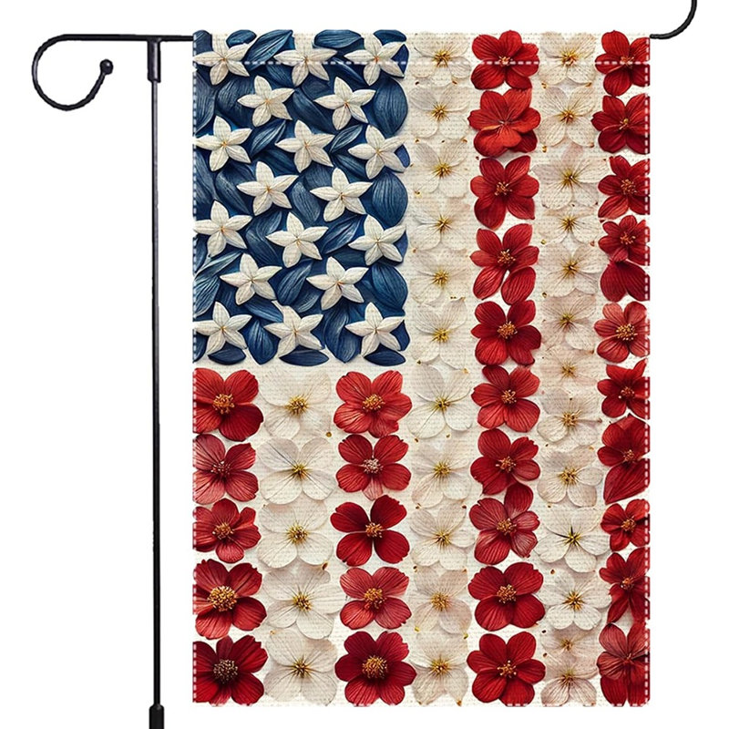 Memorial Day Spring Summer Garden Flag Small Patriotic Garden Flags Burlap Outside Lawn Patio Yard Outdoor 4th Of July Floral Decoration 12x18 Inch Double-sided