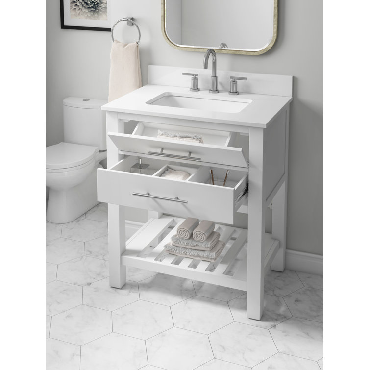 30'' Bathroom Vanity with Sink, Modern Bathroom Cabinet with Towel Rack,  Freestanding Bathroom Vanity with Drawer and Shelves - Bed Bath & Beyond -  38447445