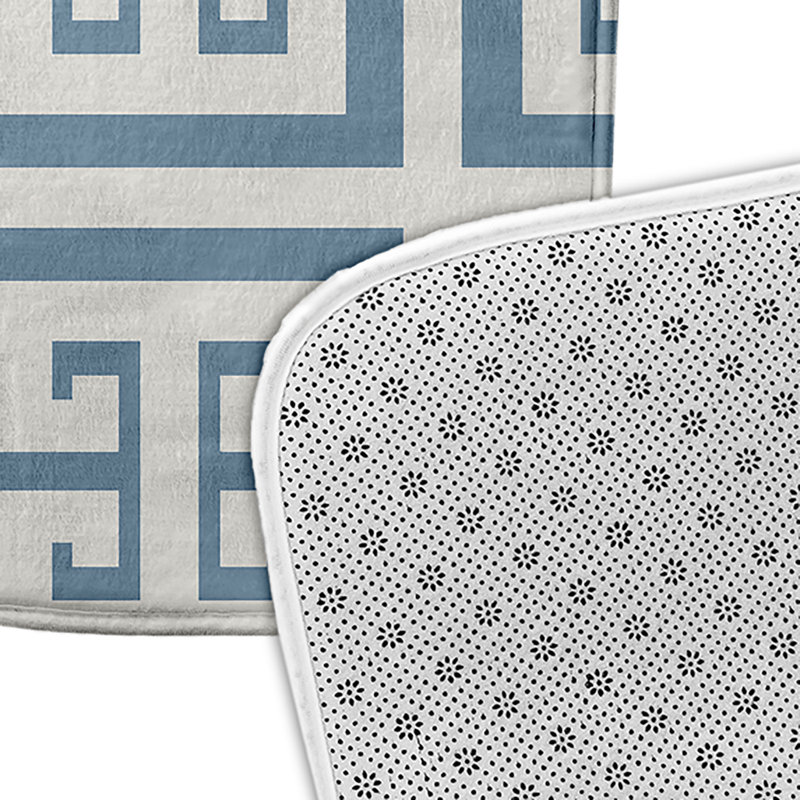 Tapis de bain à motif de clé grecque, Bleu, L 21 po x L 34 po