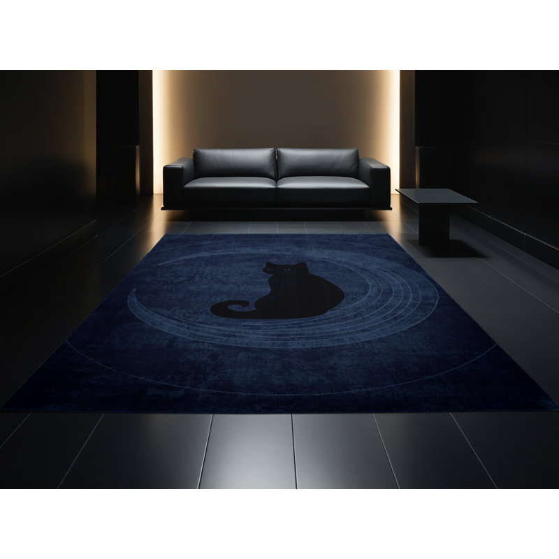 Tapis bleu moderne et contemporain lavable à la machine Pryer, 7 x 10