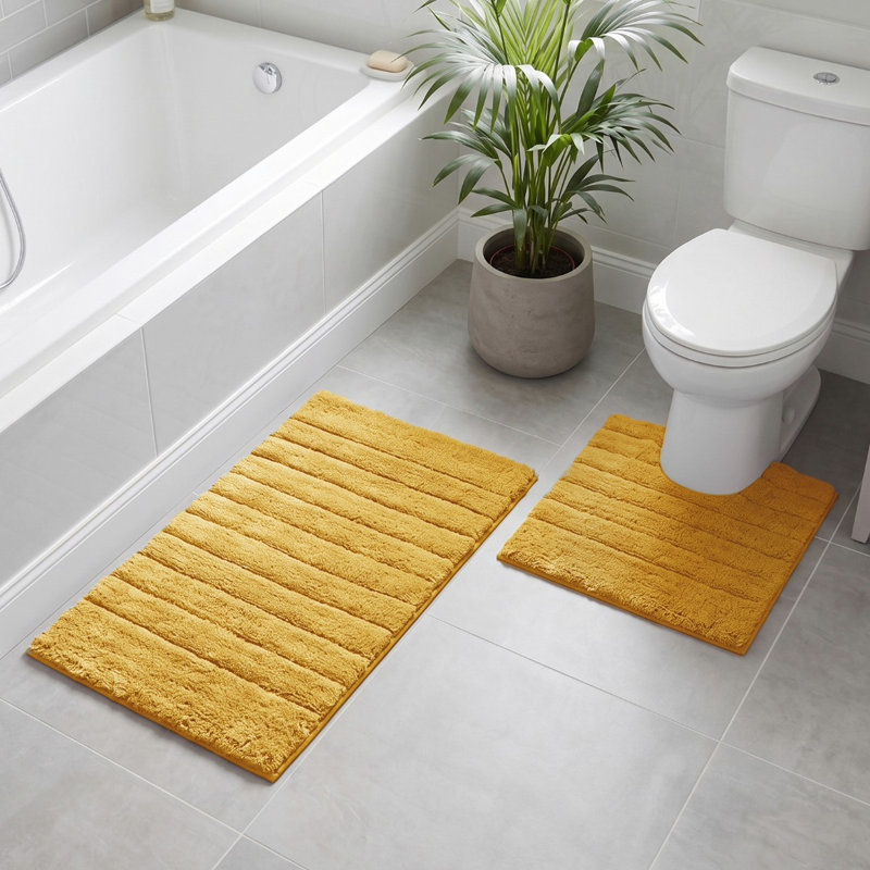 Linear Ribbed Two Piece Bath Mat Set, Mustard