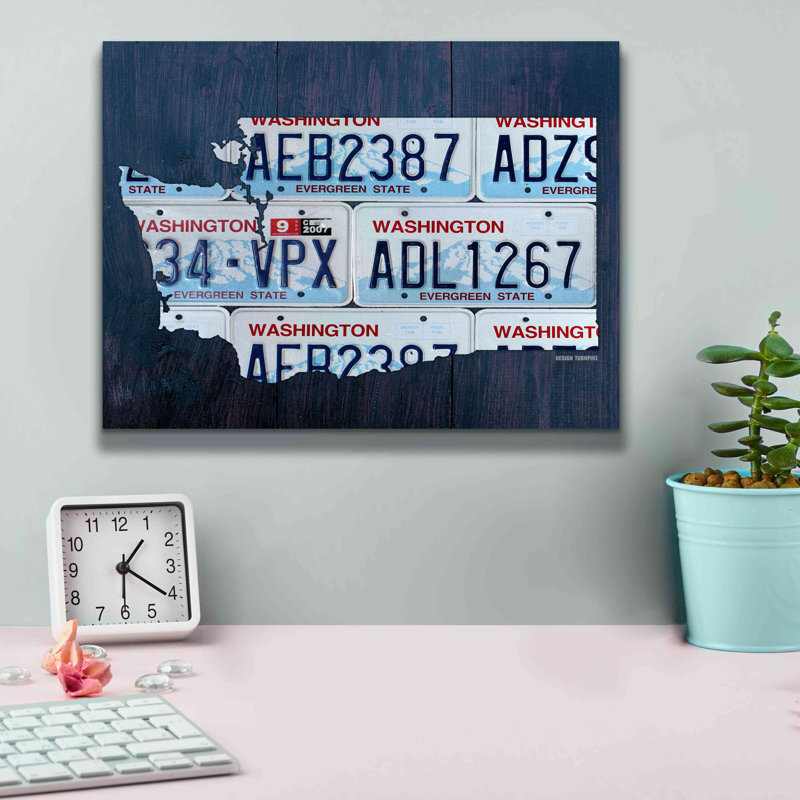 «Washington Licence Plate Map» par Design Turnpike, H 12 po x l 16 po x P 0,75 po
