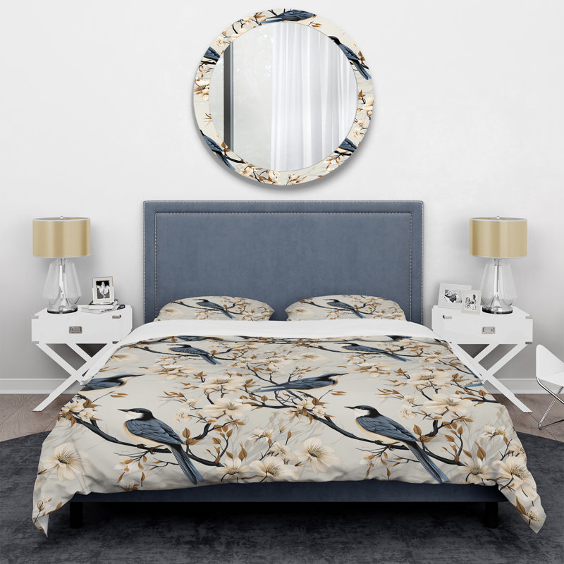 Ensemble de housse de couette Minimalist Birds On Branch, Housse de couette pour grand lit et 2 taies décor
