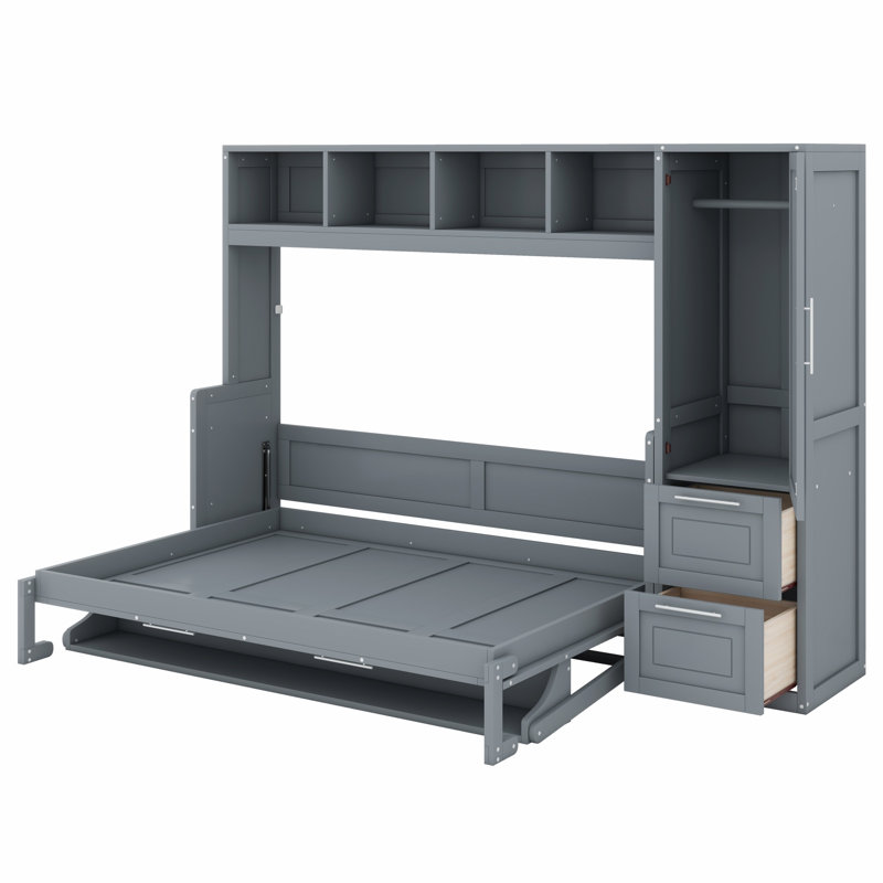 Lit escamotable Murphy avec placard et tiroirs, Gris