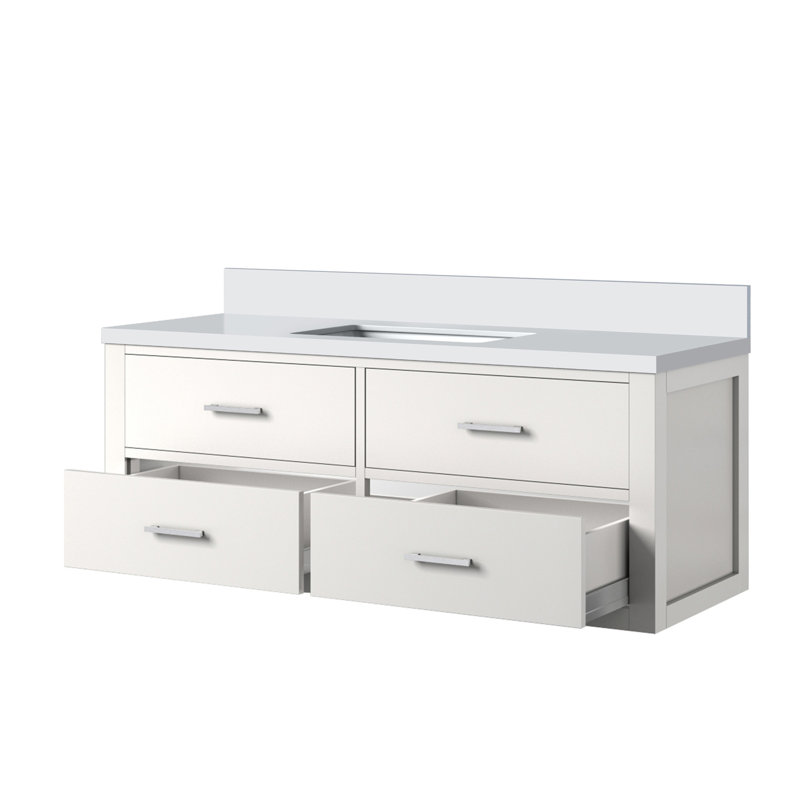 Meuble-lavabo simple blanc 48 po X P 22 po D, avec plateau en quartz blanc, Blanc