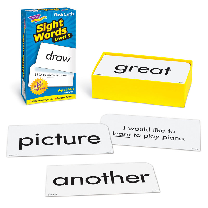 « sight words », 3 cartes flash de niveau