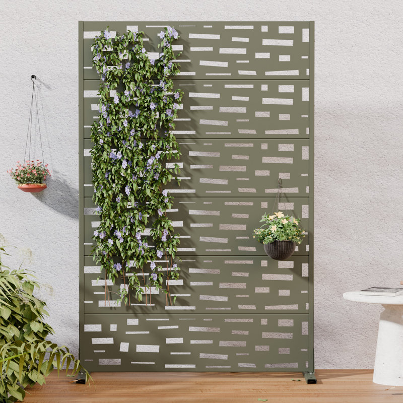 H 72 po x l 47 po x P 16 po avec écran d'intimité en métal et panneau de clôture en treillis pour terrasse, Gris olive