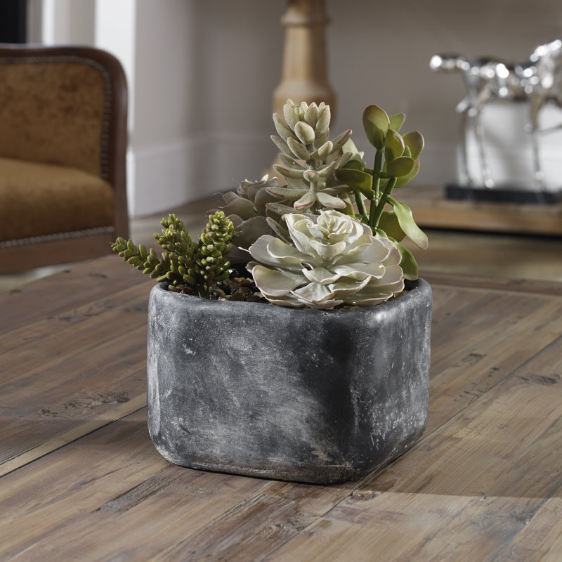10'' Faux Succulent in Cement Pot