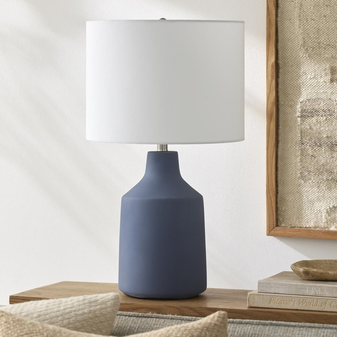 Lockwood Concrete Linen Table Lamp, Blue, White