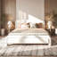 Base de lit tapissier grand format avec tête de lit courbée, lit en tissu moderne avec support en lattes de bois, aucun sommier requis, assemblage facile, blanc-1046312645
