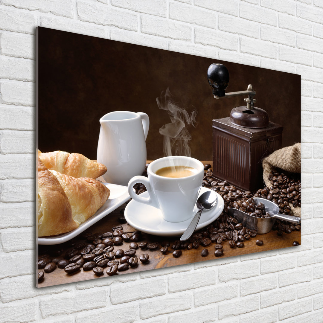 Glasbild Croissants und Kaffee