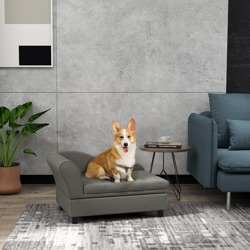 Canapé pour animal de compagnie Pawhut, canapé pour chien, lit surélevé pour petits et moyens chiens, avec rangement caché, coussin doux capitonné, gris
