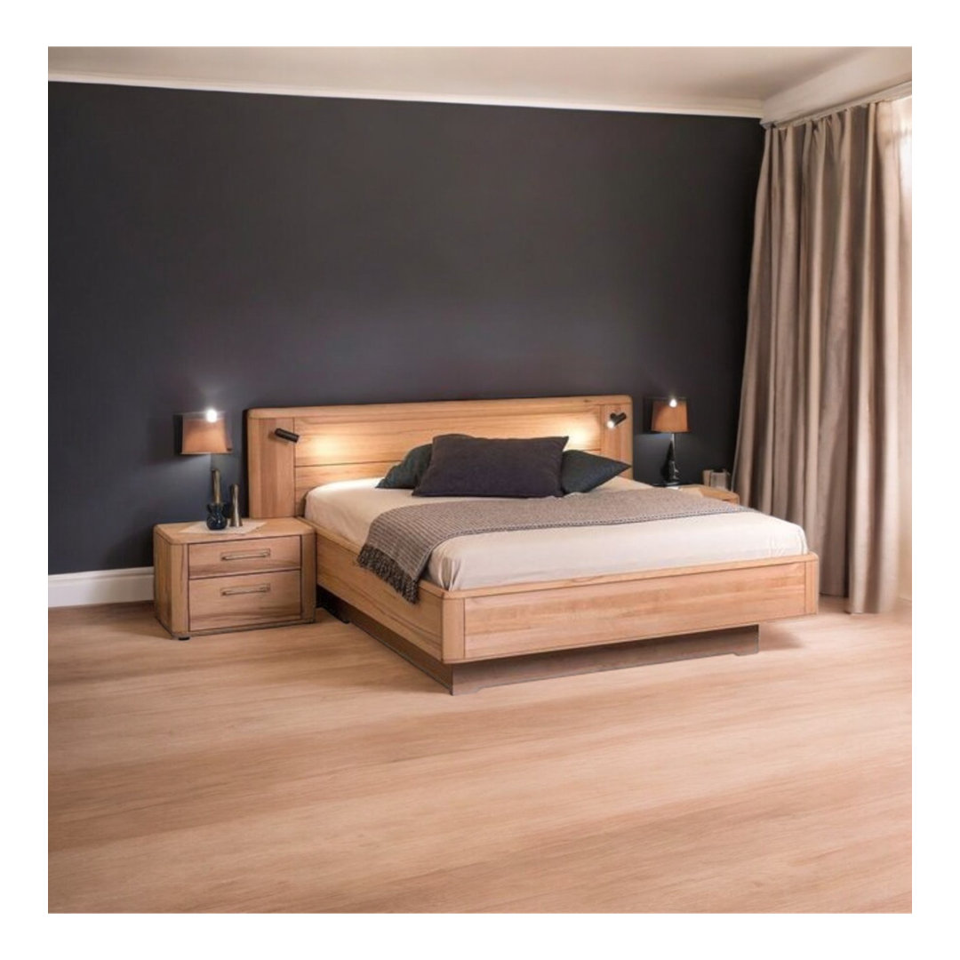 Vannatta Lite Solid Beech Wood Double Bed with LED Touch Lighting – Eco-Friendly Ukrainian Craftsmanship, Natural Linseed Oil Finish PY Trade Production 