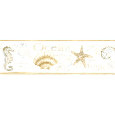 Bordure de papier peint 15 pi x 6 po Arseni Seahorse Shells
