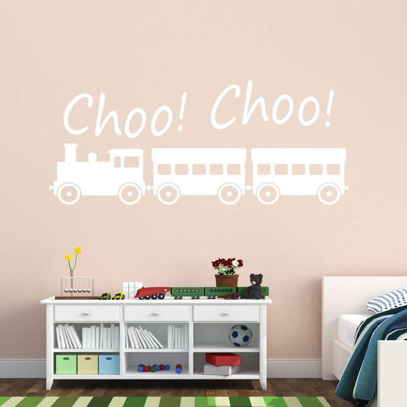 Décalcomanie murale Anadarko Choo Choo Train, H 18 po x l 40 po x P 0,01 po, Blanc