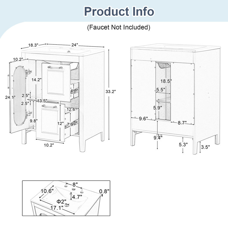 Armoire de meuble-lavabo moderne 24 "avec lavabo en céramique, Bleu