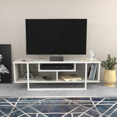Meuble télé moderne blanc de 47,2 po x 13,9 po x 15,8 po | 100% panneau de particules enduit de mélamine, épaisseur: 0,7 pouce | Conception élégante en marbre, solution de rangement durable et élégante pour les espaces de salon et de divertissement