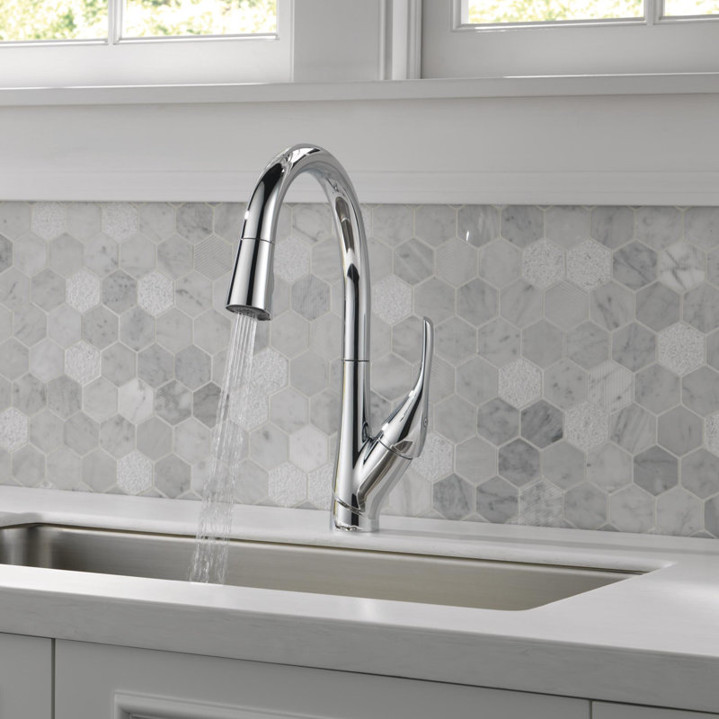 Robinet de cuisine escamotable à poignée simple Esque avec technologie Diamond Seal et ShieldSpray, Chrome