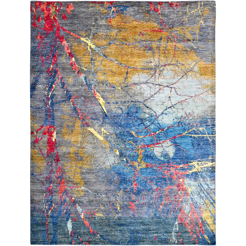 Hand-Knotted High-Quality Blue and Gray Area Rug