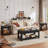 Farmhouse Coffee Tables for Living Room,Square Tea Table with Open Storage Shelf,Large Coffee Table,Rustic Wooden Center Table (Black)-723698761-723698757