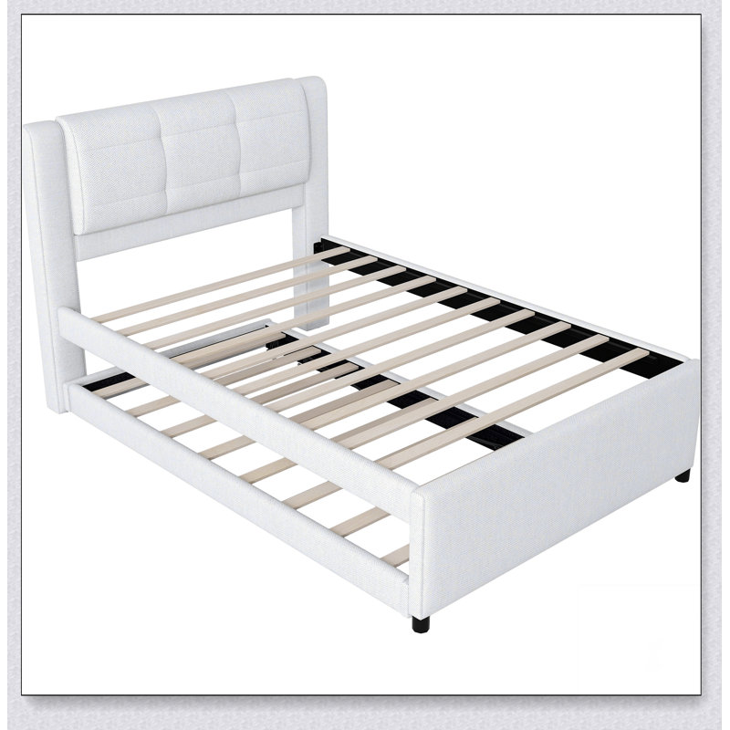 Lit plateforme double avec lit gigogne et lit gigogne double, Beige