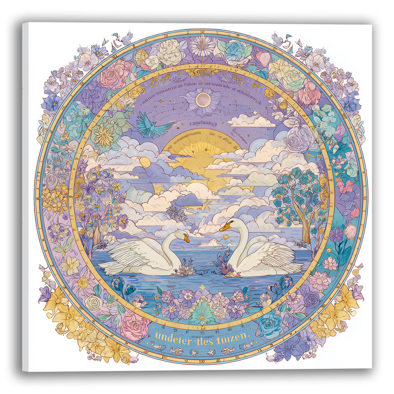 Art mural sur toile céleste avec couronne de cygnes célestes, 12"W x 12"H x 1"D