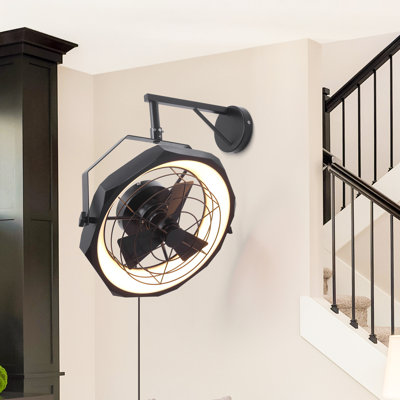 Ventilateur mural 20,5 "noir à DEL avec télécommande, 6 vitesses, réversible, 3 couleurs d'éclairage, à intensité variable, silencieux, inclinable à 360 °, pour l'intérieur / l'extérieur couvert