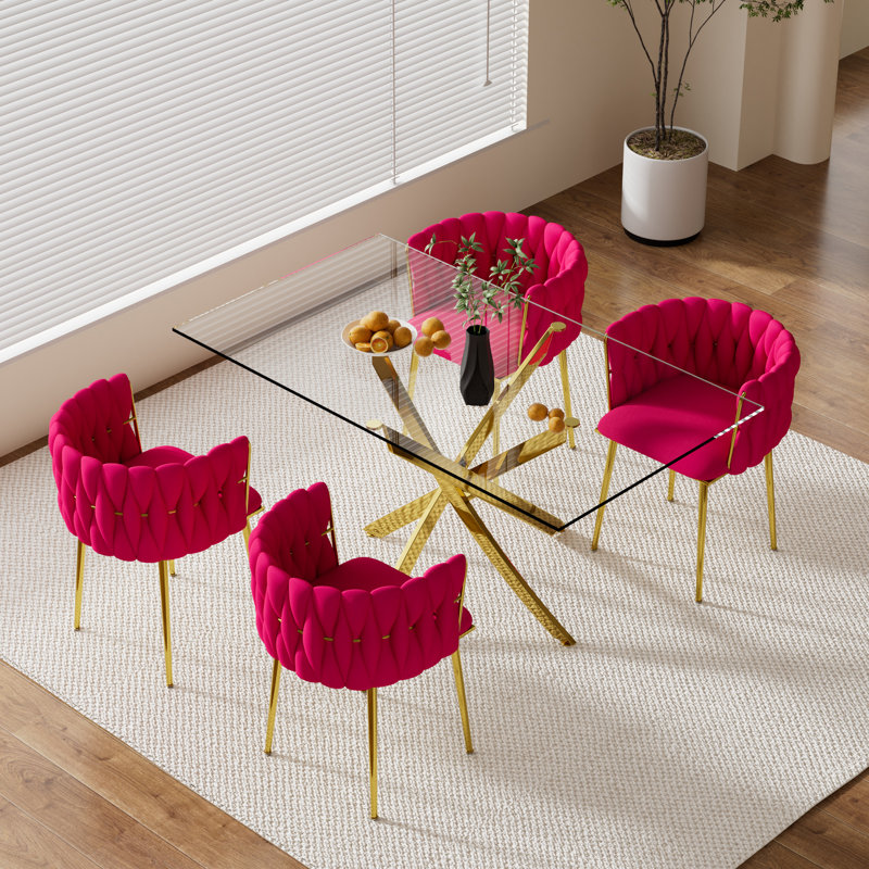 Ensemble de salle à manger Ashveen, Rose rouge, Doré, H 29,5 po x L 63 po x l 31,5 po