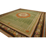 Antique Large Aubusson French Medallion Flat Weave Rug