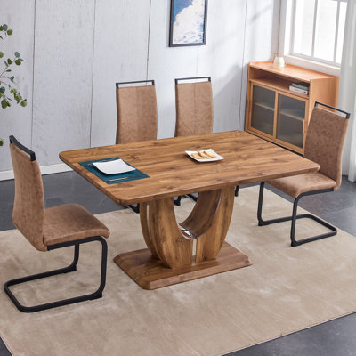 Aria Modern Solid Wood Pedestal Dining Set with High-Back Upholstered Chairs by Millwood Pines