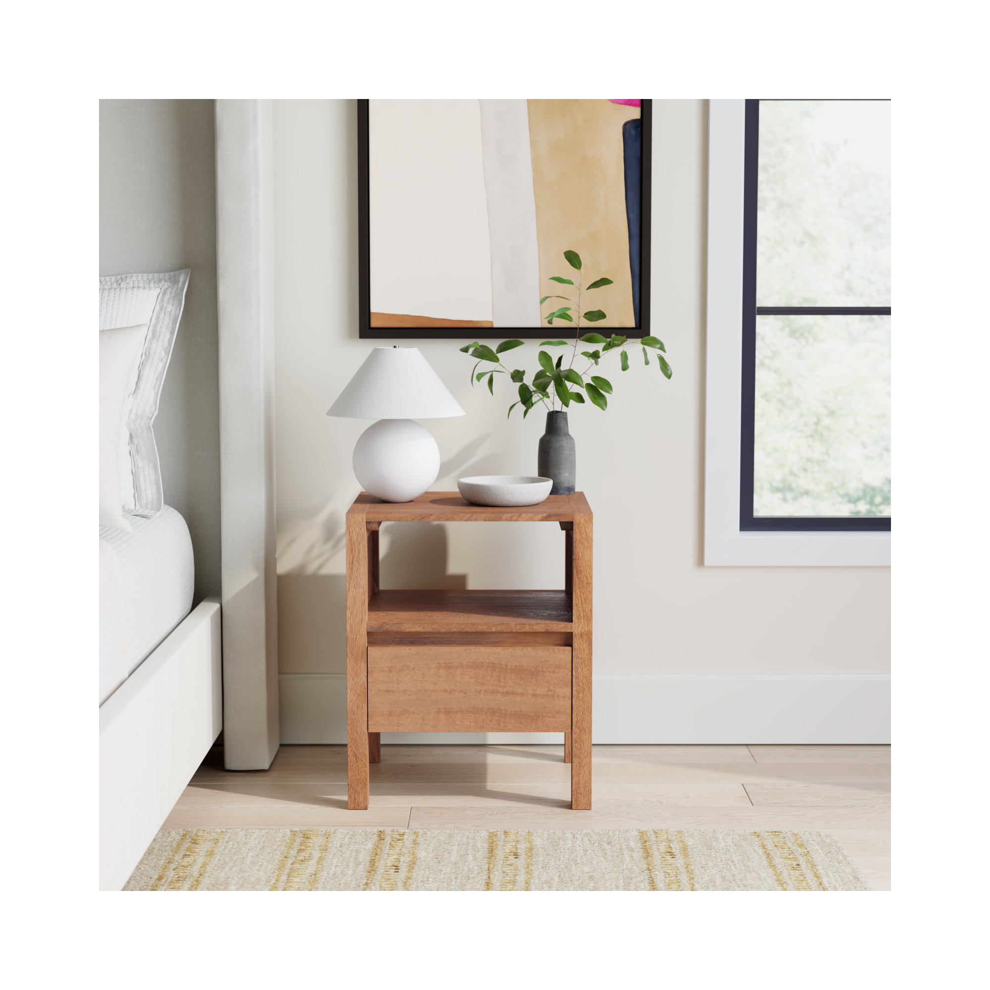 Kirisa 1 - Drawer Solid Wood 18" Nightstand, Mid Tone Honey