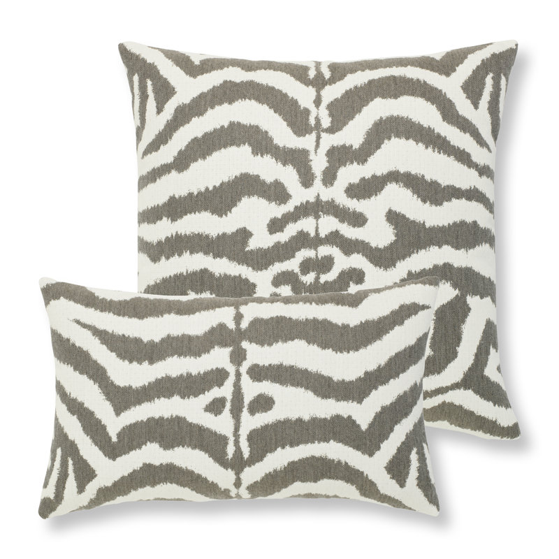 Zebra Lumbar Indoor/Outdoor Pillow Cover & Insert, Gray/White