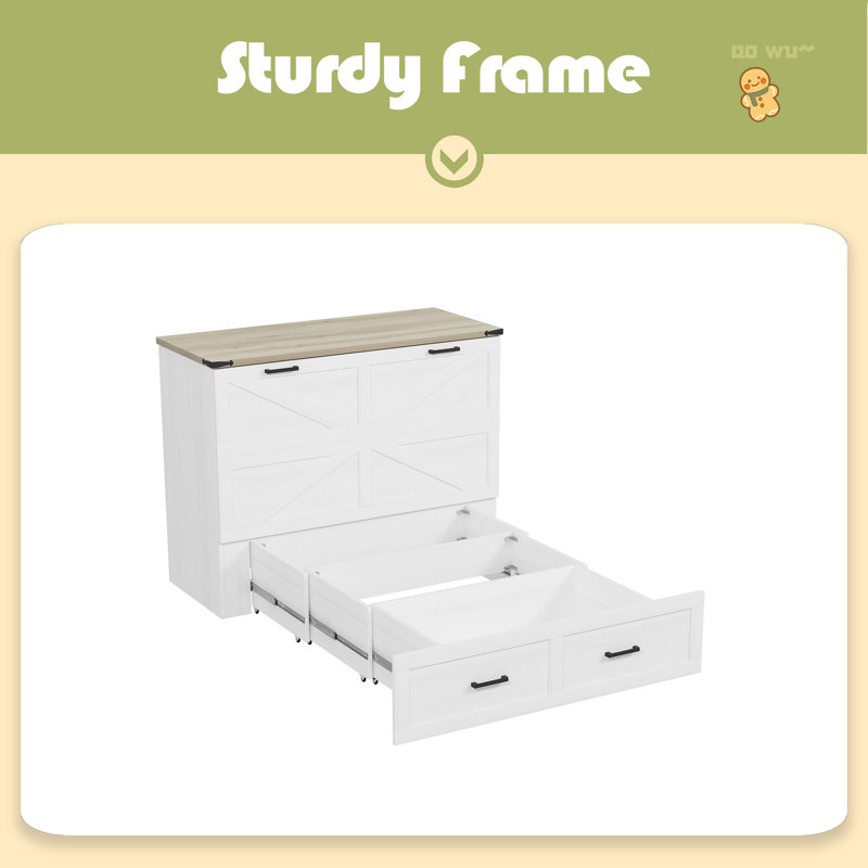 Lit escamotable avec station de charge Murphy, Lit double, Blanc