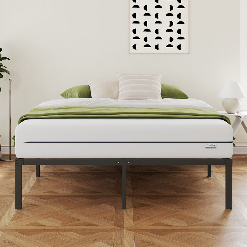 Steel Bed Frame Heavy-Duty Noiseless, No Boxspring Needed, King