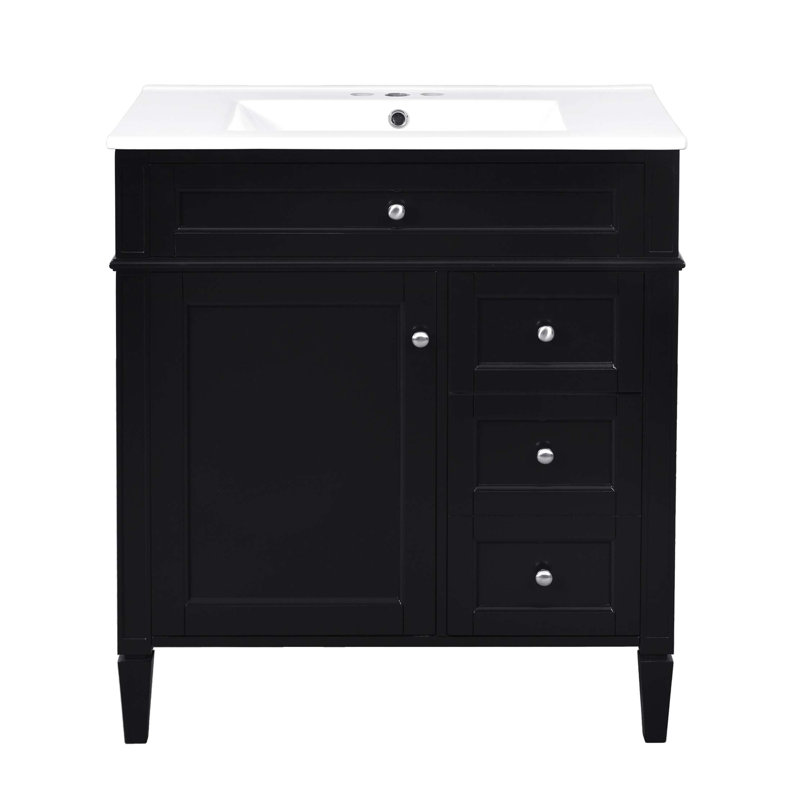 Meuble-lavabo de 30 po avec lavabo supérieur, meuble-lavabo moderne avec 2 tiroirs et tiroir escamotable, meuble-lavabo simple