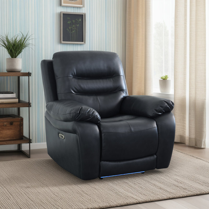 Fauteuil inclinable électrique 42 po, fauteuil électrique avec charge USB et éclairage DEL ambiant, cuir noir respirant