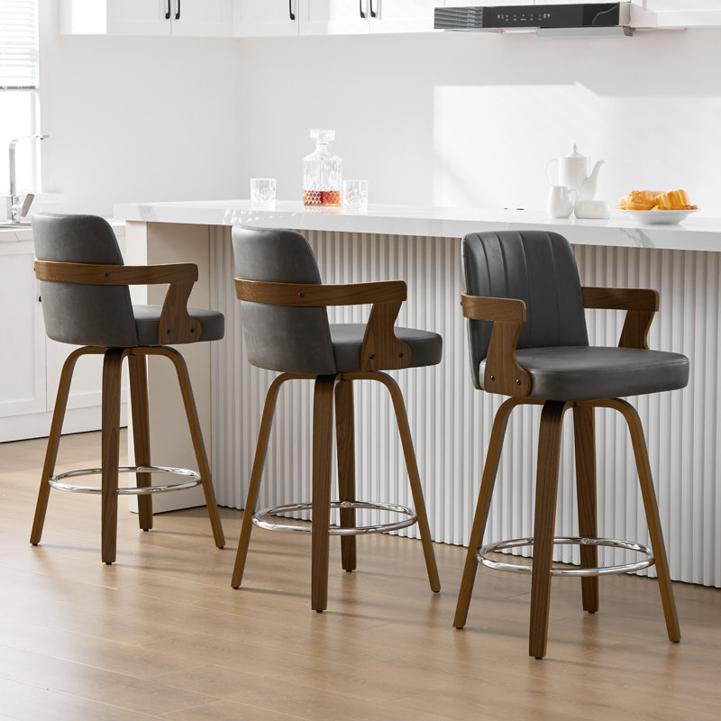 Tabouret de bar 26,4 po Mid-Century, Tabouret de comptoir (siège d'une hauteur de 26 p, Gris