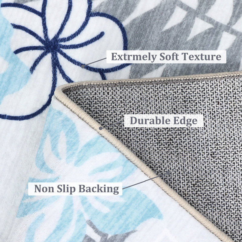 Bohemian Floral Farmhouse Machine Washable Rug with Rubber Backing for Living Room Non Slip Floor Carpet for Bedroom Dining Room