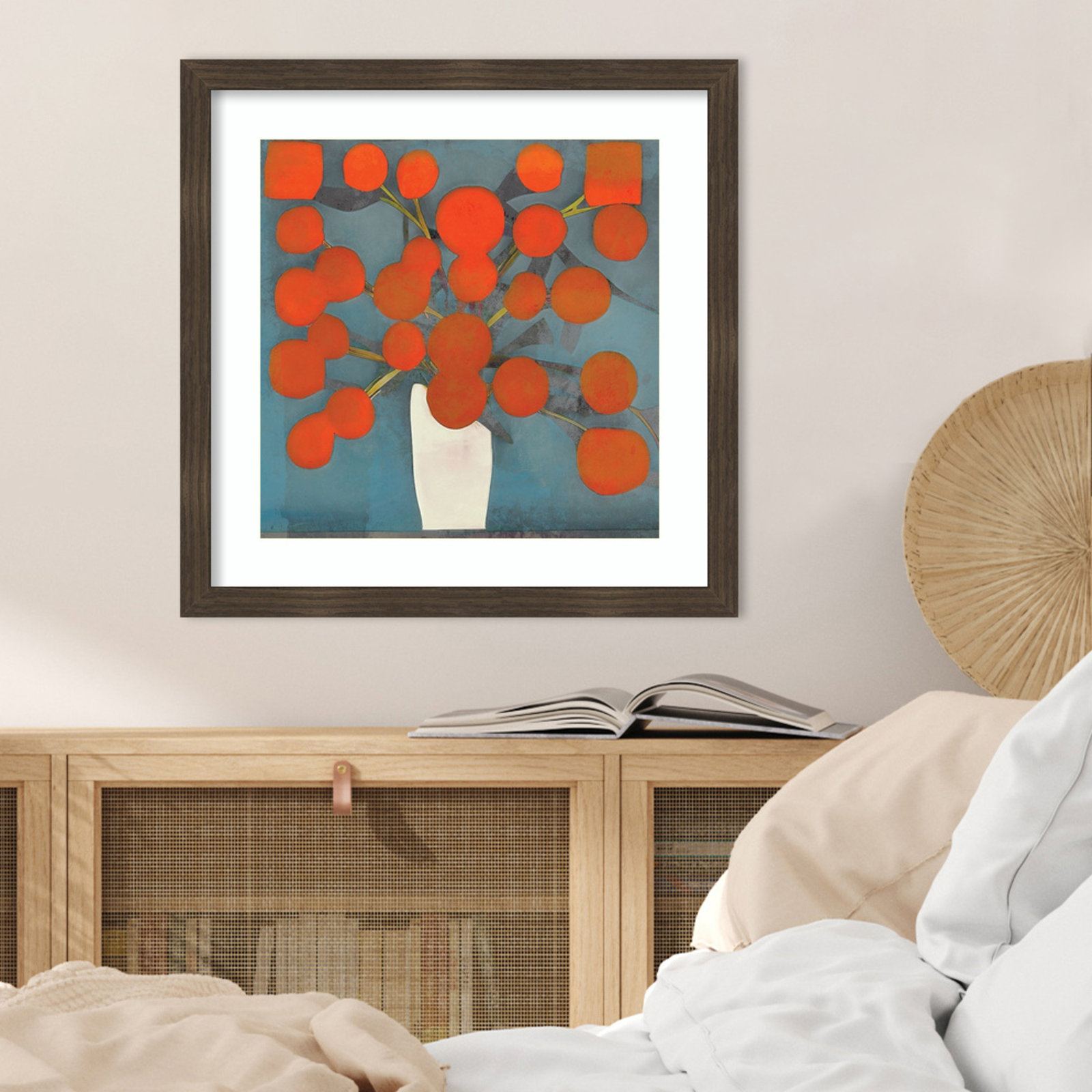 Abstract Orange Flowers Print by Elena Ray, Dark Brown, 22" H x 22" W