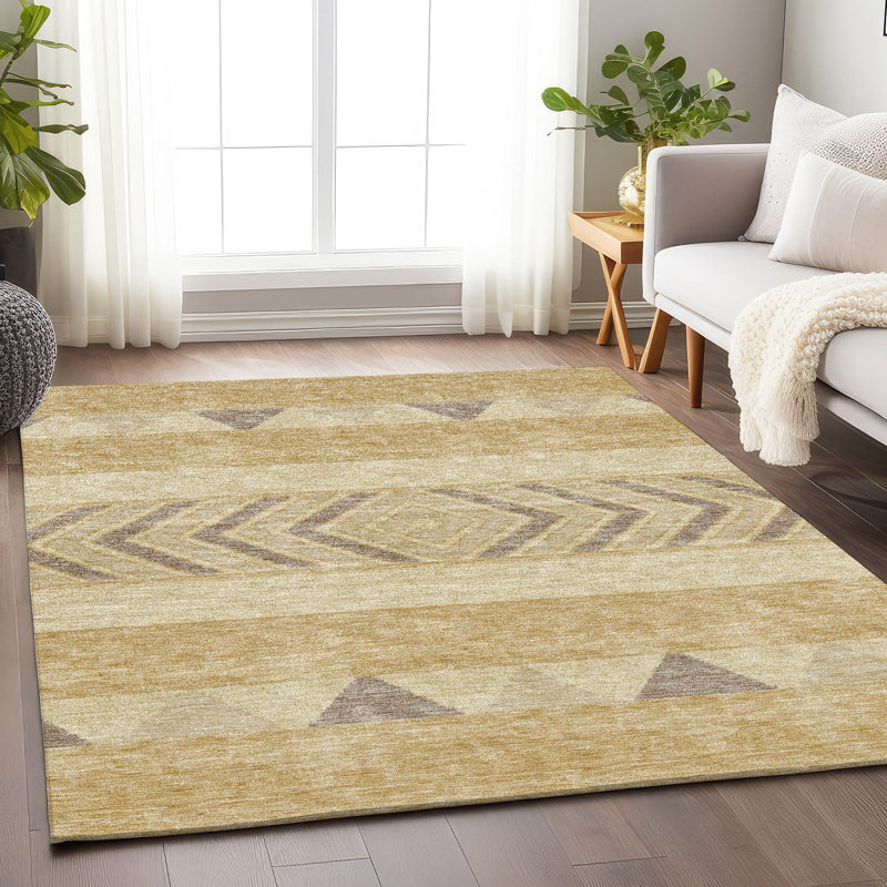 Premium Machine Washable Prisco Gold Rug, Rectangle 9' x 12'