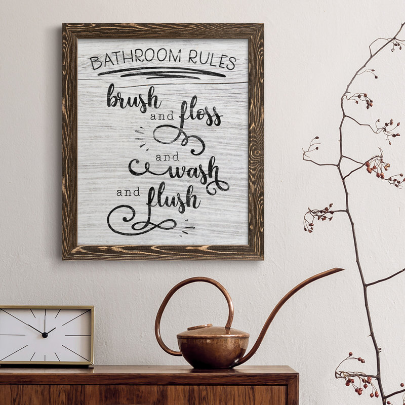 "Bathroom Rules" - Art textuel sur toile, Noyer, H 37,5 po x l 27,5 po x P 1,5 po