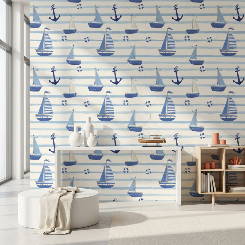 Murale de papier peint nautique, Peler et coller