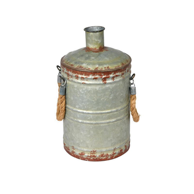 Matherly Rustic Metal Container with Handles, 13.5" H x 8" W x 8" D