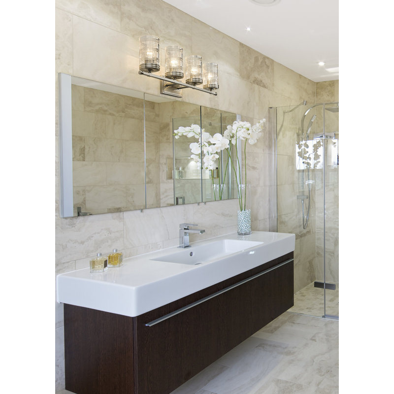 Meuble-lavabo 4 lumières Archer, Nickel brossé