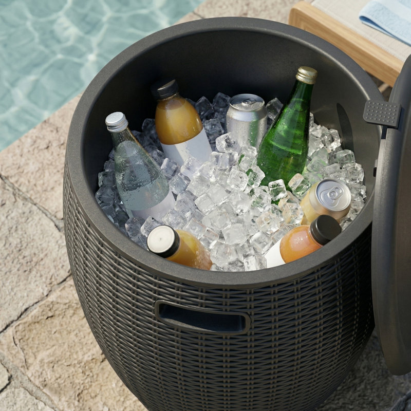 9.5 Gallon Patio Ice Chest And Side Table(black), Black